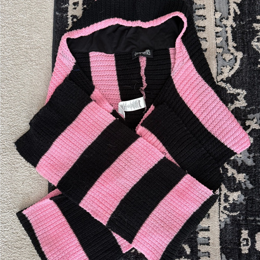 Heartless Chicago Alley Black & Pink Striped Hooded Knit Scarf